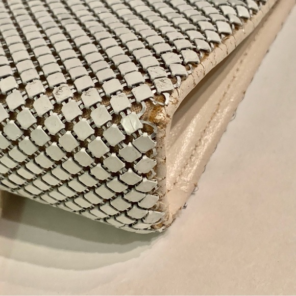 Vintage Whiting and Davis White Metal Mesh Cross Body Shoulder Bag Leather Strap - Picture 12 of 15